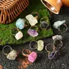 Anillo de Piedra Natural Envuelto en Alambre Piedra Cruda, Citrino Amarillo, Cuarzo Rosa, Anillo Ajustable de Piedra Cruda Amatista con Cristal Envuelto en Alambre DIY