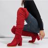 Botas de Salto Alto Amazon Novas Camurça Feminina Fosco Palco Chunky Salto Elástico Longo Acima do Joelho Botas Longas Femininas