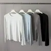Camiseta de manga larga para mujer con mangas a la altura del hombro, estilo simple, práctica, adelgazante, cuello redondo, otoño, elástica, holgada, versátil, prenda interior casual
