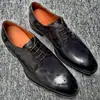 Sapatos Masculinos de Couro de Alta Qualidade Couro Genuíno Oxford Esculpido Solado de Couro Bico Fino Retrô Sapatos Formais de Negócios Sapatos de Casamento Masculinos
