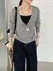 Luego, un genio del color, suéter de punto suelto simple estilo coreano para mujer, suéter elegante y de alta calidad con cuello en V D9026