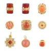 Plata de ley S925 chapada en oro de 24 quilates en toda la superficie, accesorio de joyería DIY de gota color cereza rojo sur, colgante de cuenta barril clásico retro