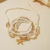 Joias Europeias e Americanas Estilo Boho Resort Série Oceano Concha Estrela-do-Mar Trançado Conjunto de Tornozeleira com Contas em Camadas