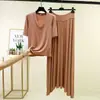 Conjunto de moda de verano para exteriores: camiseta modal con cuello en V y manga tres cuartos con cordón y falda larga de cintura alta, transfronterizo Amazon