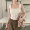 Liquidación - Camiseta sin mangas de base plisada con cuello cuadrado para mujer, Verano 2026, Corte ajustado, Manga corta sin mangas, Elegante estilo de oficina
