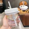 Vaso de agua pequeño y pequeño para niñas, vaso de color alto con tubo de pajita, vaso de plástico transparente portátil y sencillo para estudiantes de verano.