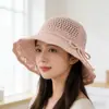 Nuevo Estilo Primavera y Verano 2026 Sombrero de Algodón y Lino Hueco para Mujer, Sombrero de Sol de Verano con Protección Solar, Plegable y Transpirable, Estilo Coreano con Ala Ancha