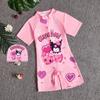 Maiô de Peça Única Estilo Princesa para Meninas Verão 2025 Novo Conjunto de Roupa de Banho de Manga Curta para Crianças Pequenas