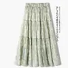 Falda Midi Floral Romántica Estilo Francés para Mujer, Falda de Verano Delgada de Cintura Alta Adelgazante de Corte A con Vuelo