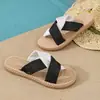 Sandalias Cruzadas de Bloques de Color Estampadas con Nudo Retorcido y Tira Ancha para Mujer, Chanclas Casuales Versátiles y Transpirables para Playa y Viajes con Estampado de Hierba