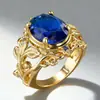 Cao Shi Venta Caliente Transfronteriza: Anillo Retro Europeo y Americano con Zirconia Cúbica Azul Zafiro Incrustada para Mujer, Anillo de Mujer Elegante, Sencillo y Único