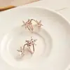 Pendientes de Plata de Ley S925, Estilo Coreano, Moda Coreana, Pendientes Exquisitos, Pendientes Dulces con Forma de Flor Curvada Incrustados con Diamantes, Pendientes Versátiles