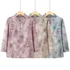 Ropa de Primavera para Personas Mayores, Camisa de Manga Tres Cuartos para Mujer, Camisa de Manga Media de Verano para Madre y Esposa, Traje de Traje Tang para Abuela de 70 y 80 Años