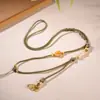 Cuerda para Collar Tejida a Mano con Cera de Abeja DIY Colgante de Jade Hetian Lanyard para Joyería Estilo Antiguo Cuerda Ajustable para Colgar en el Cuello Envuelto con Hilo Dorado