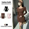 92% algodón, 8% elastanoDiseño de volantes multicapa estilo ballet para ceñir la cintura, vestido tipo capullo de flor para mujer, vestido corto de manga larga