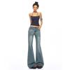 ¡Ootd del 25! Pantalones de Tiro Bajo Ligeramente Acampanados Estilo Chica Caliente Azul Retro, Nuevo Estilo Que No Se Adhiere a las Piernas, Jeans Adelgazantes y Elásticos.