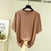 Nova camiseta de verão de cor sólida, tamanho grande, gola redonda, manga curta, de modal para mulheres, fina, modelagem solta, camiseta básica