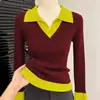 Nuevo Estilo Otoño/Invierno 2026 Conjunto de Dos Piezas Adelgazante Suéter de Punto con Cuello Polo y Mangas Largas en Color de Contraste