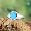 Joyería de Moda al por Mayor, Anillos Minimalistas Personalizados de Acero de Titanio con Piedras Preciosas Ovaladas Simples para Hombres y Mujeres