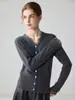 Cárdigan de cuello en V 100% cachemir puro, suéter de punto para mujer de manga larga con ribete de encaje, nuevo estilo otoño/invierno, elegante y de color liso