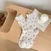 Calcetines de Lana con Encaje para Mujer de Media Pantorrilla Otoño e Invierno Engrosados con Forro de Felpa Cálidos de Puntos Grises Calcetines de Invierno