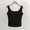 Nuevo Estilo Cómodo Chaleco Interior con Almohadilla en el Pecho Rosca para Mujer Push-up Copa de Látex Combinable Cuello Redondo Sin Mangas Ropa Interior Básica