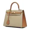 2025 Bolso Kelly Bloque de Color Bolso de Mano de Cuero Genuino Bolso de Hombro de Piel de Vaca Estampada en Palma Bolso Cruzado Moda Simple Transfronteriza