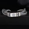 Pulseira com mantra de seis palavras trançada dupla em prata de lei S925 atacado joia masculina artesanal estilo retrô prata tailandesa tendência nacional