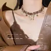Collar de Cuero Choker Marrón Retro de Alta Gama con Cuello de Mariposa de la Industria Pesada Maillard Collar de Nicho de Lujo Ligero