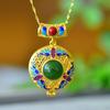 Colgante de jaspe de jade Hetian con incrustaciones de cobre, jaspe natural con forma de conejo de brocado, colgante de jade, suministro en vivo de jade