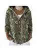 Cárdigan Sudadera con Capucha y Botones Estampado Floral Retro Transfronterizo Europeo y Americano para Mujer, Holgado, Casual, Manga Larga, Prenda Exterior