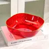 Plato de Fruta Rojo Año Nuevo PET Dulces Nueces Hogar Sala de Estar Plato de Fruta para Melón y Patrón de Diamante Plato de Fruta Transparente