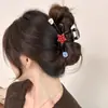 Presilha de Cabelo de Acrílico de Alta Qualidade Estilo Coreano em Formato de Cachorro para Mulheres, Grampo de Cabelo Exquisito com Pedras Strass e Contas, Presilha para Coque na Parte de Trás da Cabeça, Presilha Jacaré