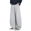 Calça Casual de Tricô Estilo Americano com Quatro Barras para Homem, Outono/Inverno 2026, Versátil, Solta, Perna Larga, Drapeada, Calça de Moletom