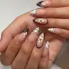 Piezas Populares de Uñas para Comercio Exterior, Colección Floral Fresca Estilo Europeo y Americano, Uñas Francesas Largas Almendradas, Uñas Postizas al por Mayor