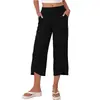 Comércio Exterior Amazon Transfronteiriço Primavera e Verão Venda Quente Moda Casual Cor Sólida Algodão e Linho Bainha Cruzada Calças Cropped Femininas