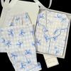Pijama xadrez de algodão com nuvens de primavera e outono, calças de manga comprida, cardigan com laço doce, roupa para casa, tiro real, atacado
