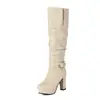 Botas altas de mujer con plataforma impermeable, suela gruesa, tacón grueso, tacón súper alto, hebilla de cinturón, decoración de cremallera, botas largas de mujer hasta la rodilla, estilo de caballero