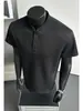 Camiseta de hombre estilo callejero americano con cuello Henry, top casual versátil de manga corta de moda para verano, polo de manga corta con cuello mao