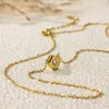Colar geométrico simples de polígono com pequeno diamante branco em aço titânio, não desbota, temperamento, corrente para clavícula versátil, presente