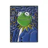 Broche original vintage pintura al óleo rana obra maestra rana kermit versátil animal ropa mochila insignia metálica