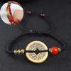 Tornozeleira de corda vermelha tecida à mão com cinco moedas de imperador de latão, pulseira feminina, corda vermelha, pulseira de casal masculina e feminina, moderna