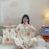 Conjunto Novo de Verão Hangtie de Três Peças Fino Doce Gola V Cardigã Solto Peça Externa Roupas de Casa Pijamas para Mulheres