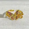 Anel Aberto Esmaltado Borboleta Estilo Chinês Novo Retro Doce e Cool com Gotejamento de Óleo e Cravejado de Diamantes, Anel Empilhável Vintage de Nicho de Alta Qualidade