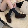 Zapatos Mary Jane Zapatos Birkenstock Mujer 2026 Nuevos Elegantes Versátiles Felpa Aumentadores de Altura Lazo Zapatos de una Sola Hebilla Zapatos de Algodón Peludos