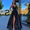 2025 Verano Transfronterizo Nuevo Ropa Europea y Americana Sexy Vestido Slim con Tirantes Escote en V Profundo Abertura Vestido de Noche de Banquete