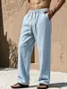 Novedad Verano 2026 Pantalones Largos de Algodón y Lino de Manga Corta para Hombre, Holgados y Transpirables, Diseño Casual con Cordón, Estilo Vacaciones en la Playa