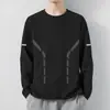 Camiseta masculina de manga comprida, camada interna de outono masculina, camiseta básica solta e elástica, camiseta masculina estampada estilo coreano ins