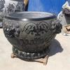 Tanque de peixes de escultura em pedra de mármore branco de pátio, tanque redondo de ardósia azul antigo, vaso de flores, paisagismo externo, ornamentos de água, tanque de água de pedra