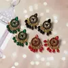 Brincos de Franja com Pedras Imitação de Esmeralda Transfronteiriços, Novos Brincos de Luxo com Fio de Pedras Strass Estilo Retro Indiano para Mulheres, Design Criativo